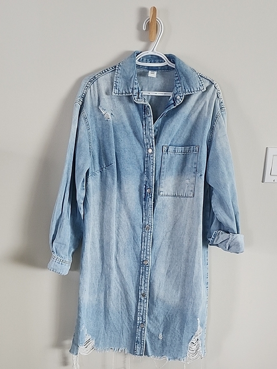 H&M Dresses & Skirts - H&M Light Wash Distressed Denim Shirt Dress